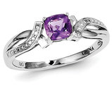 Ladies Solitaire Rhodium Plated Sterling Silver Amethyst Ring 1/2 Carat (ctw)